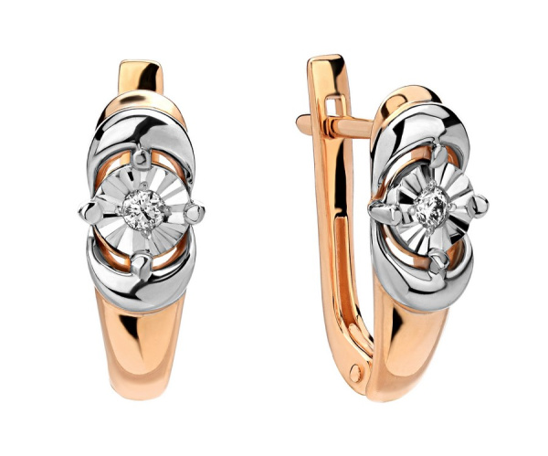 Серьги из красного 585 золота с бриллиантами природными